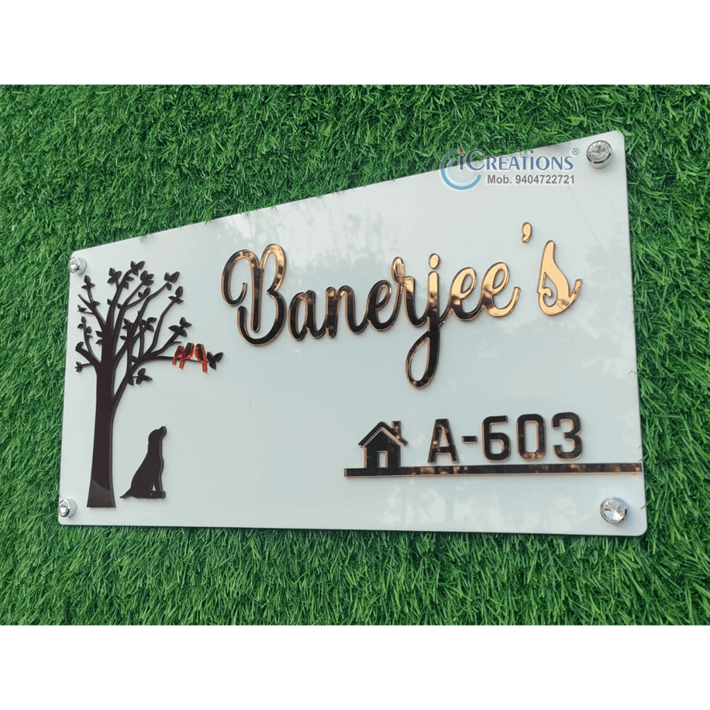 iCreations Home Name Plate for Entrance with Bronze shiny Acrylic Solid Letters (8x16 inch) view 2