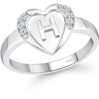 VFJ cz alloy Rhodium plated Valentine collection Initial"H"Letter in heart ring view 2