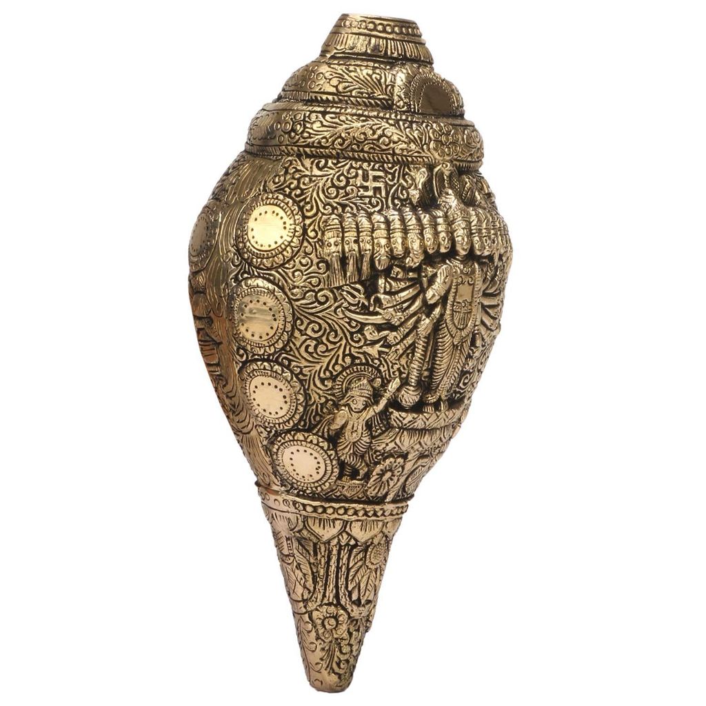 ARTVARKO Brass Elegant Vishnu Virat Shankh Wall Hanging Table D�cor 10 Inches view 2