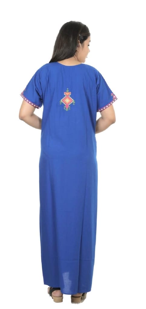 VALENCIA SLEEPWEAR lissybissy Cotton Resham Embroidery Nighty Night Gown Maxi for Women A line (MA_Blue_Blue) view 2