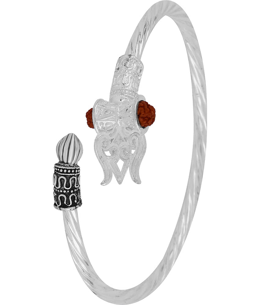 Silver Shine Rudraksha OM Trishul Damroo Designer Oxidized Kada Bracelet Unisex Bracelets for Men & Women view 2