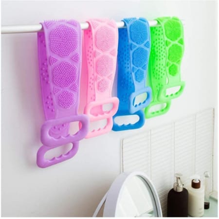 V3Deals Silicone Body Back Scrubber, Double-Sided Exfoliating Bath Brush | Deep Cleansing & Massage Belt for Shower & Dead Skin Removal (Pack of 2, Random Color)