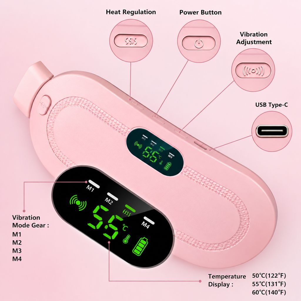 Deep Heat Therapy Menstrual Cramp & Period Pain Relief Heating Pad Belt - Pink view 2