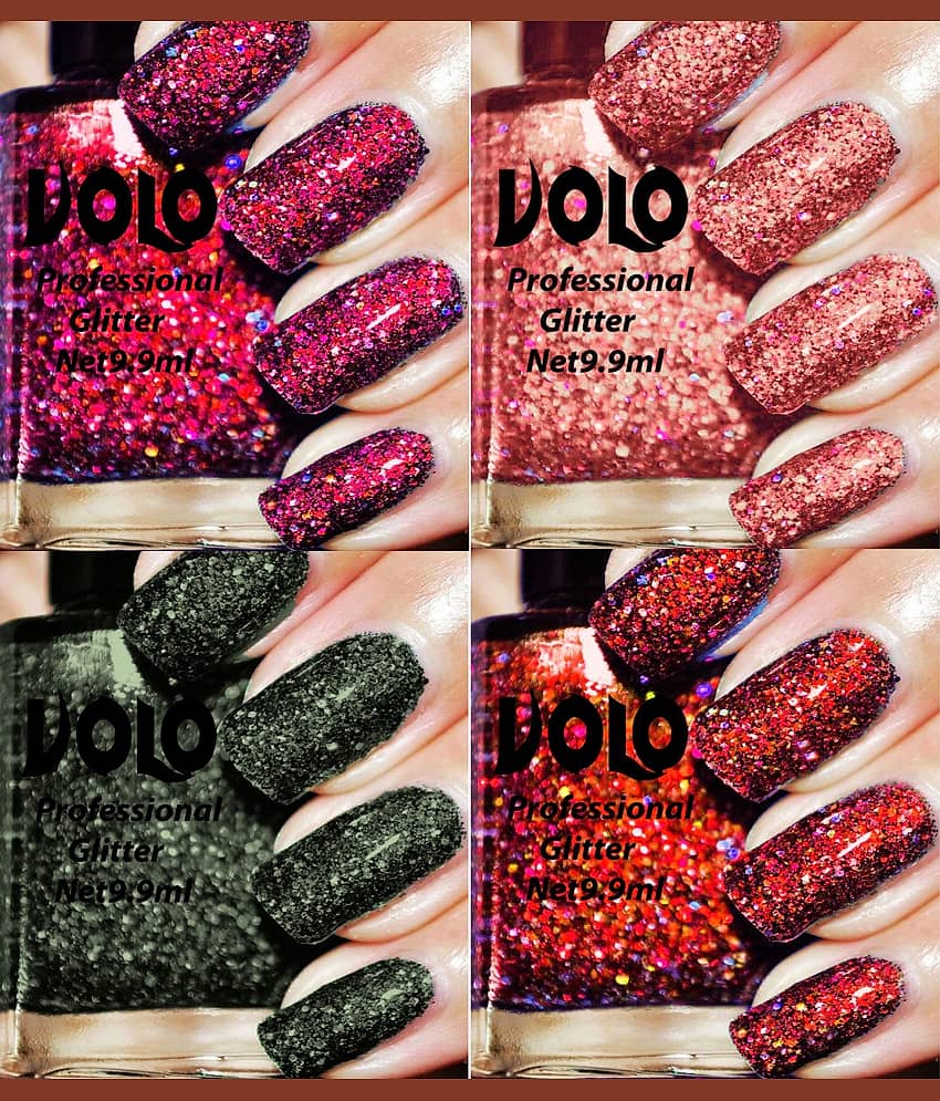 VOLO Professionally Used Glitter Shine Nail Polish Magenta,Pink,Grey Red Pack of 4 39 mL view 2