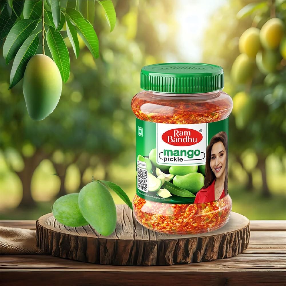 Ram Bandhu Mango Pickle 200gm X 3 Pack | Ready to Eat, Green Mango with Turmeric, Chilli Powder, Fenugreek Seeds, Mustard, Salt and Oil (Pack of 3) view 2