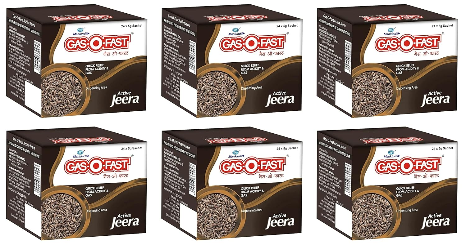 Mankind Gas-O-Fast For Relieving Acidity Active Jeera- 24x 5gSachet x Pack of 6 view 2