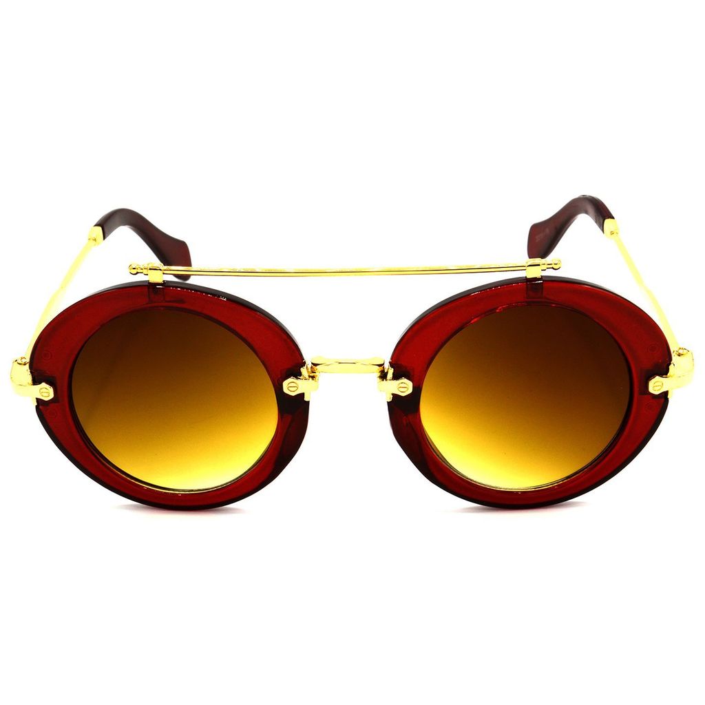 Hrinkar Brown Round Sunglasses Styles Red Frame Glasses for Men & Women - HRS315-RD view 2