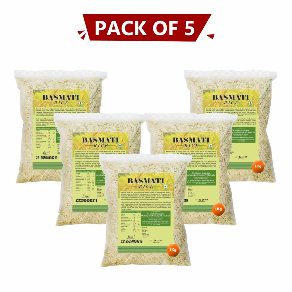 Basmati Rice 1 kg Pack of 5 – Extra Long Grain, Fragrant & Pure Chawal. view 2