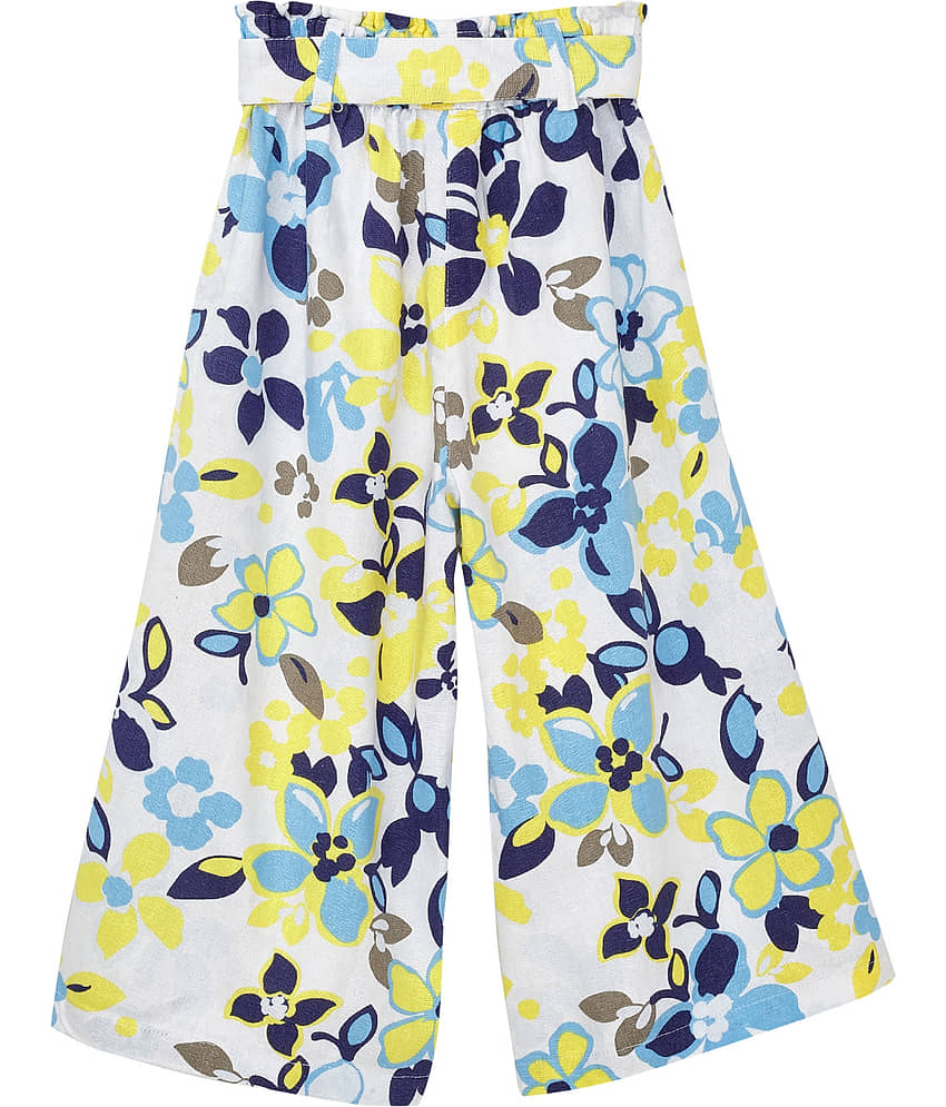 Cub McPaws Girls Floral Print Rayon White Palazzo|Fashion Bottom Wear|For 09-10Y Girls|GW23PLZR025Mul_09-10Y view 2