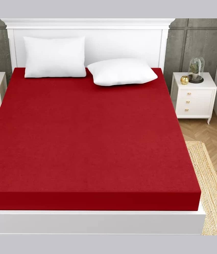 Luxurious homes - Cotton Water Proof Double King Size Mattress Protector - 198 cm (78") x 183 cm (72") - Maroon view 2