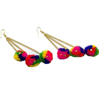 GiftJee - Multi Color Hanging Tassel Pompom Earnings For Women Girls view 2