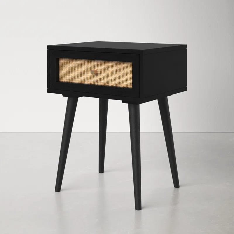 Wood To Cart® 1DRW Bedside/Wood Side Accent Table End Table for Living Room Classic Bedside Table Nightstand for Bedroom(Black) view 2