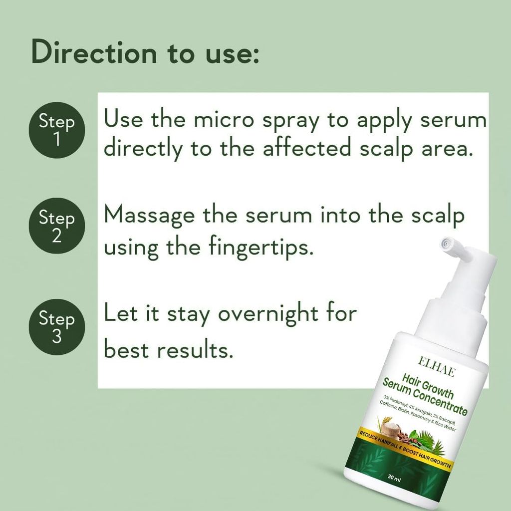 ELHAE Hair Serum Concentrate with Rosemary, Redensyl, Anagain, Baicapil, Caffeine, Biotin, Plant Keratin & Rice Water | Boosts Hair Growth, Strength & Thickness | For Stronger, Healthier Hair 30ml view 2
