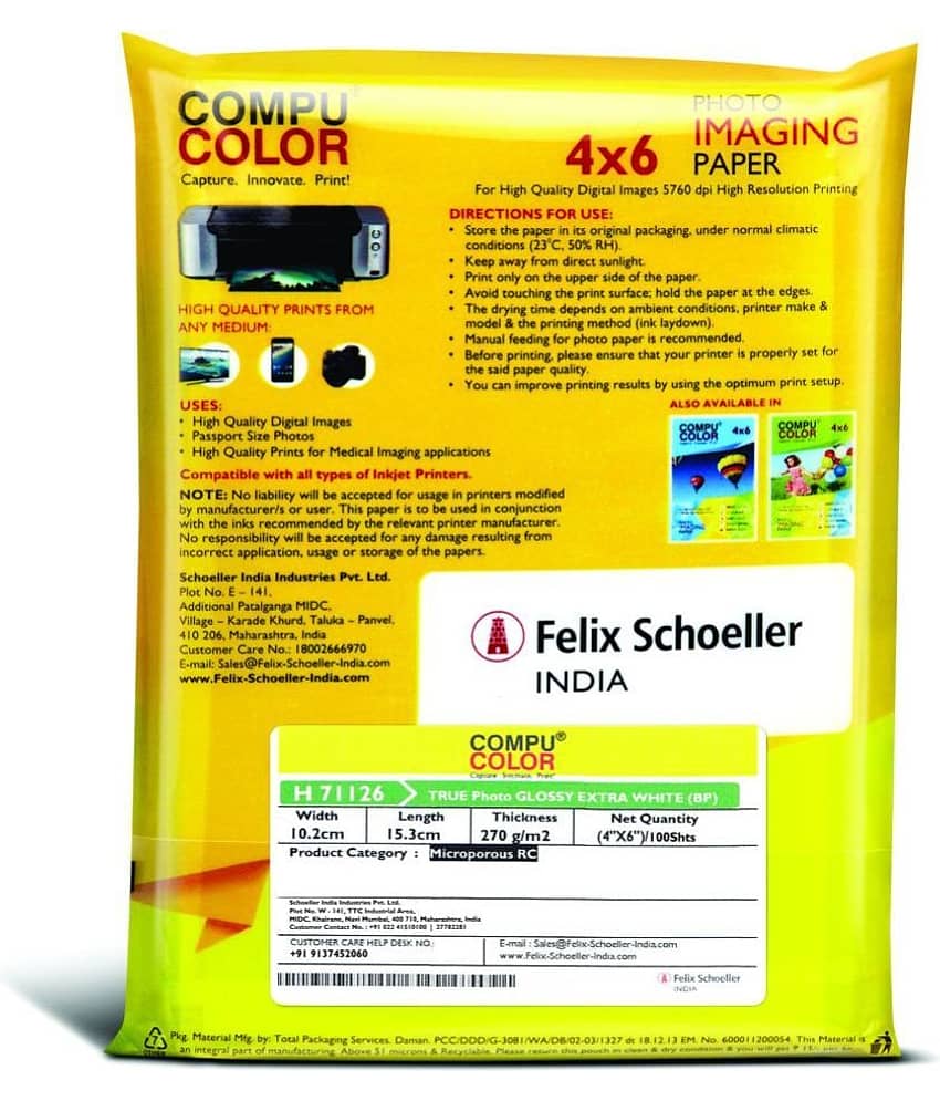 COMPUCOLOR RESIN- COATED TRUE Photo Glossy Photo Paper 270GSM (4x6 inches, 100 sheets) scratch & water resistant paper, extra white, inkjet photo paper view 2