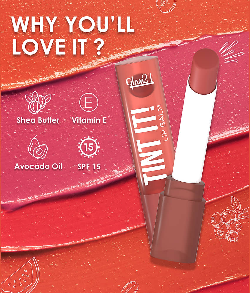 Glam21 Tint It Lipbalm Everyday Hydration With Spf15 & Vit-E | Shea Butter Avocado Oil Watermelon & Apricot Pack Of: 2, 7 G view 2