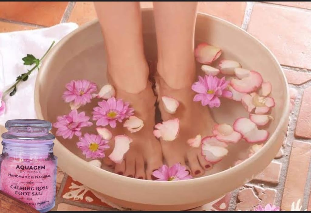 "AQUAGEM Calming Rose Foot Salt - Handmade and Natural - 100% Pure and Organic - Helps to Relieve Stress, Improve Circulation, and Soften Skin"