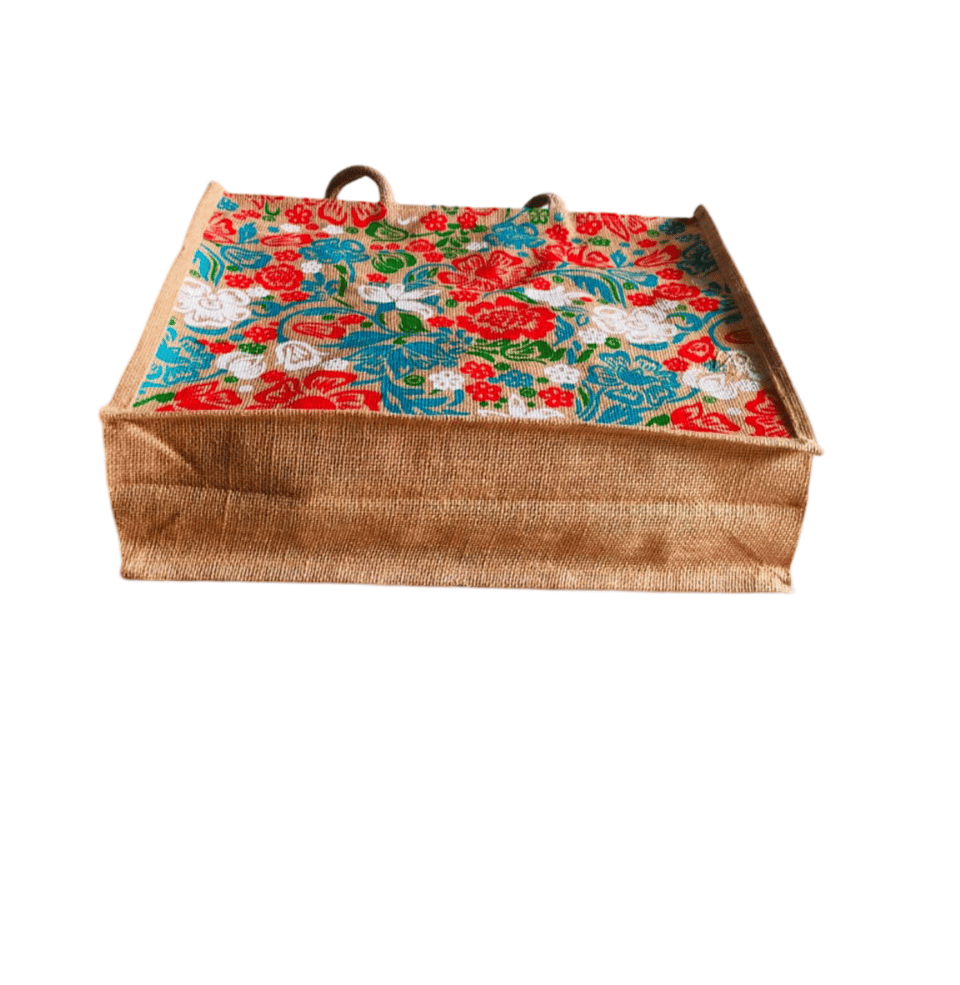 Floral Printed Jute Tote Bag with Double Handles view 2