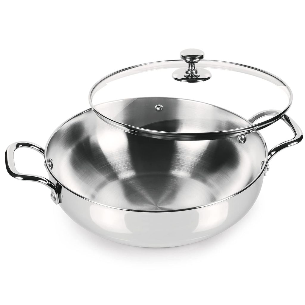 MILTON Pro cook Stainless Steel Kadhai with Glass Lid, 20 cm / 1.68 litres, Sandwich Bottom Cookware, Induction and Gas Stove Friendly Kadai for Cooking, Deep Frying, Stir-Fry, Sauté view 2
