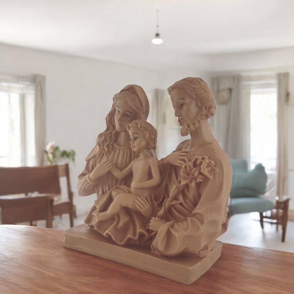 AMS Handcrafted Jesus Idol Holy Family Jesus Statue with Mary and Joseph Exquisite Sculpture for Christian Home, Prayer, Office and Gifting 16.5 Cm view 2