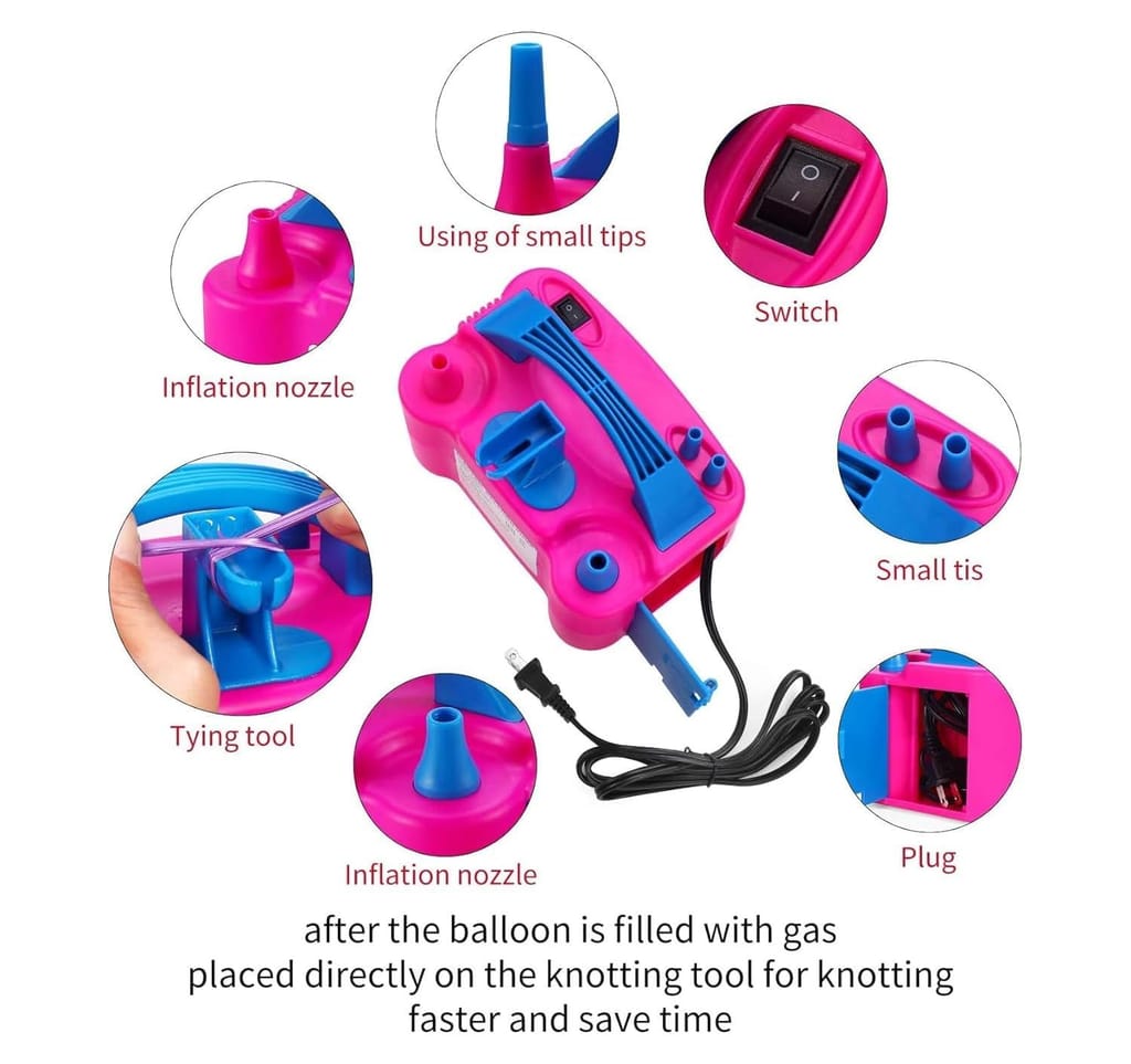Electric Balloon Inflator With Dual Nozzles - Ideal For Birthday Parties, Multi-Color,1 Piece view 2