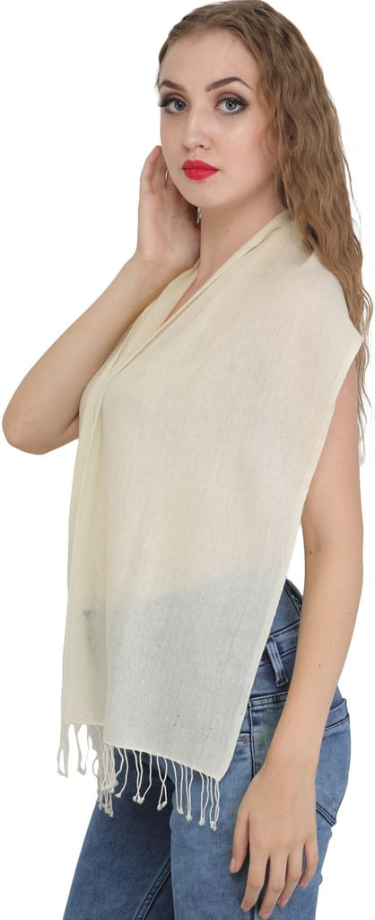 Ivory Scarf from Nepal with Woven Stripes view 2