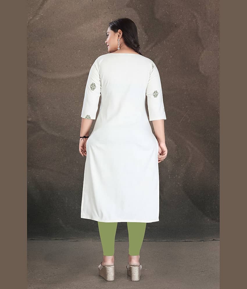 Hetsa Women Cotton Printed A-line Kurti ( White ) view 2