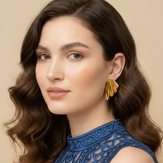 18k Gold Plated Stud Earring (Petal Fan Stud Earrings) view 2