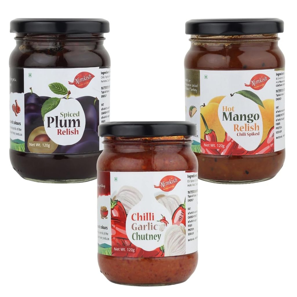 Nimkish Chutney Combo Pack of 3 | Plum, Hot Mango & Chilli Garlic | Sweet, Spicy & Tangy Himalayan Condiments