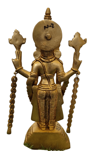 Brass Lord Vishnu Statue with Conch and Chakra view 2