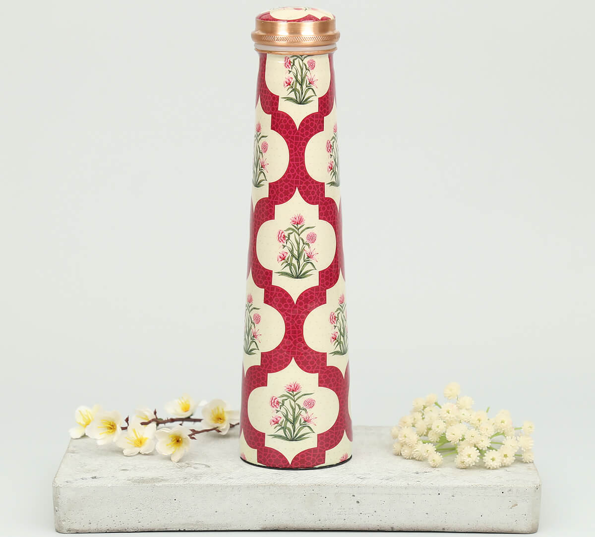 India Circus Poppy Flower Scarlet Tapered Copper Bottle view 2