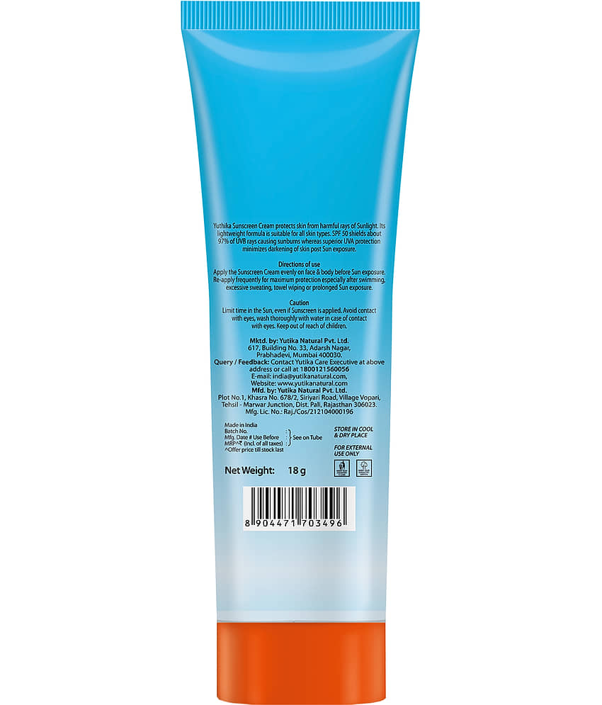 Yuthika Sunscreen SPF 50 PA++++ with UVA & UVB Protection, Dermatologically Tested Sunscreen Cream 18g Pack of 3 view 2