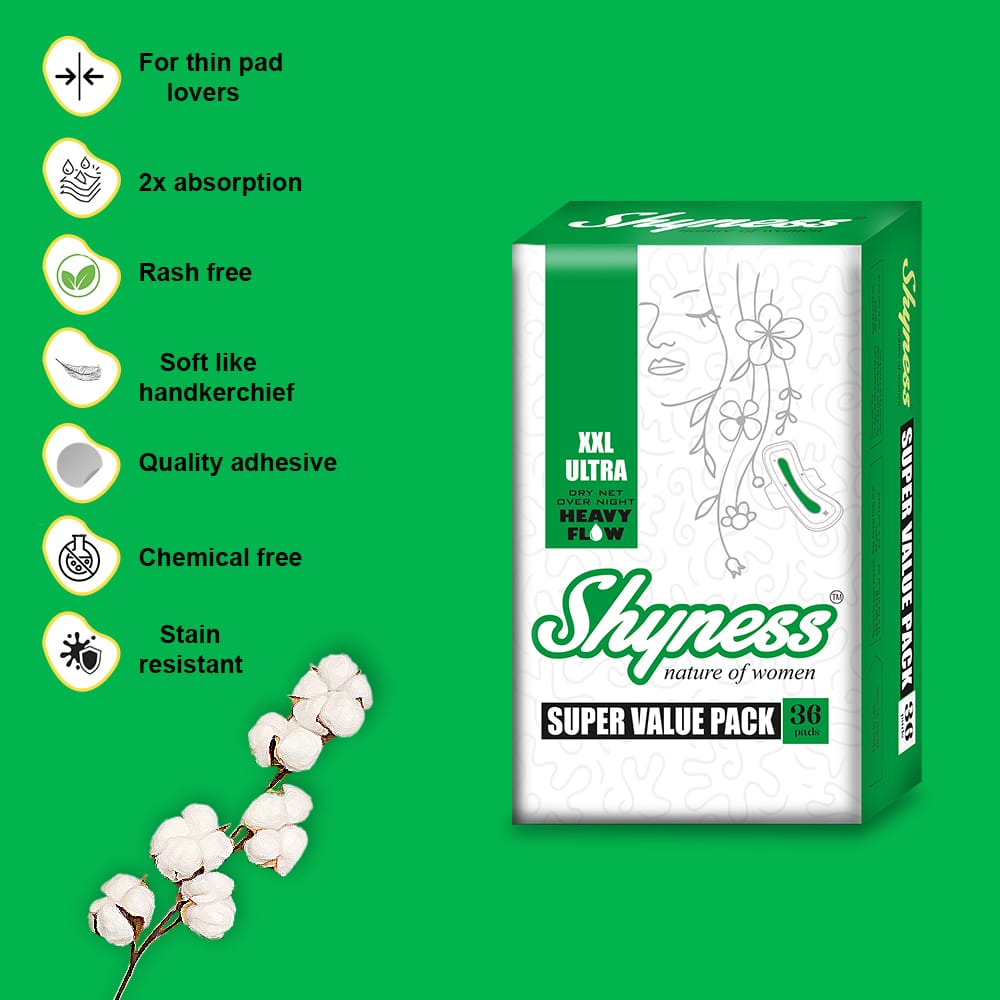 Shyness's Ultra XXL Heavy Flow Overnight Protection Pads for Ultimate Comfort & Leak Prevention - 36- Pads Combo Pack (pack of 4) view 2