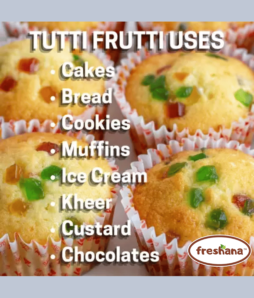 Freshana Tutti Frutti Papaya Cherry, Multicolour, 200g Topping, icing for Cakes, Breads Jelly Beans Tricolour Cherry for Topping, icing of cakes, breads, cookies, Ice cream, custard, chocolates, muffins view 2