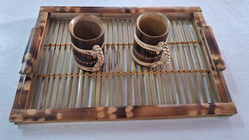 Handmade Bamboo Serving Tray with Handles view 2