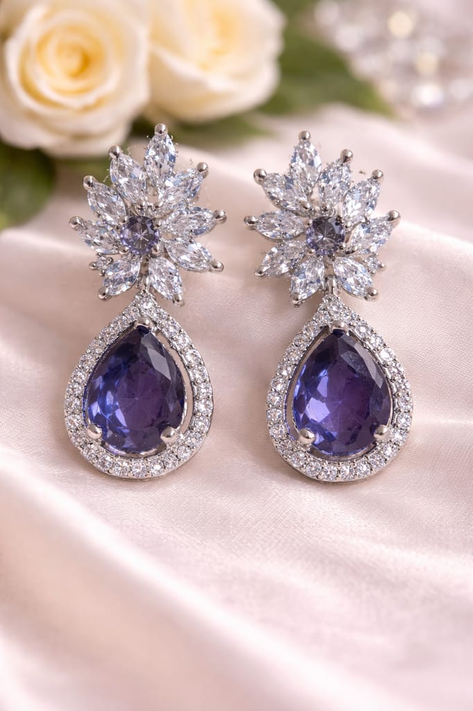 ✨ Royal Purple American Diamond Drop Earrings – Luxury Party Wear Statement Jewellery ✨ view 2