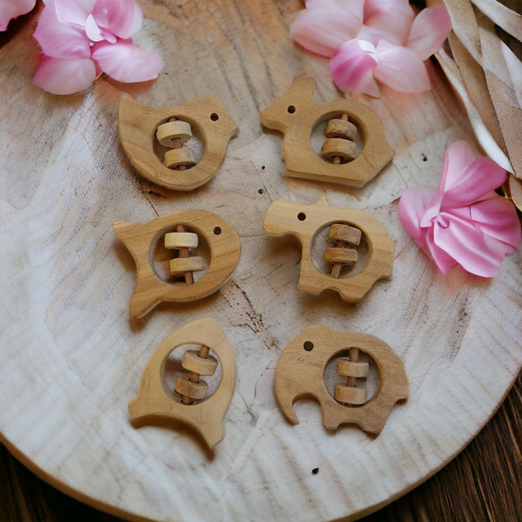 Baby Neem Wooden Rattles | Sound Making Infant Toys for 0 to 3 Year Kids| Pure & Organic Healthy Wooden Toys Set of 6 Rattles view 2