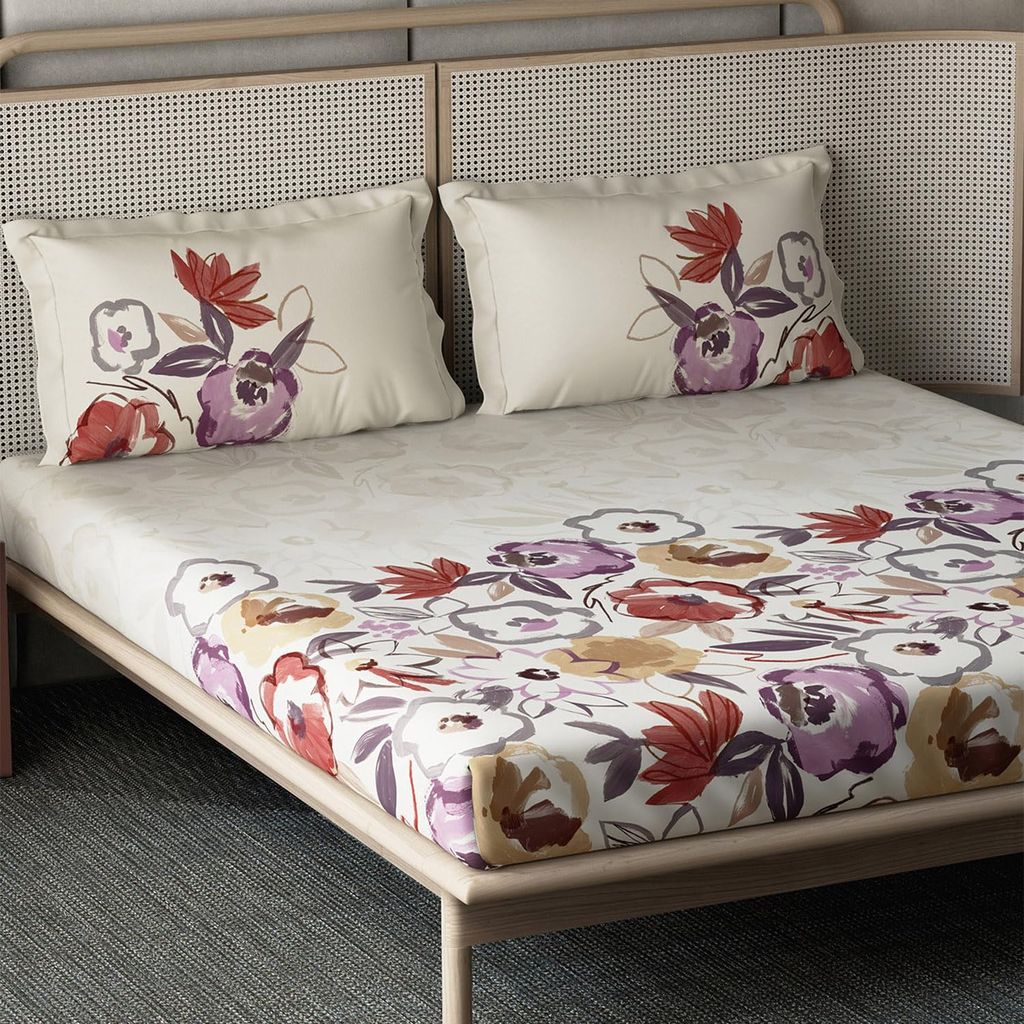DDECOR - Esteem Collection 100% Cotton Floral Pattern 210TC Super King |274 CM X 274 CM| with 2 Pillow Covers - Red view 2