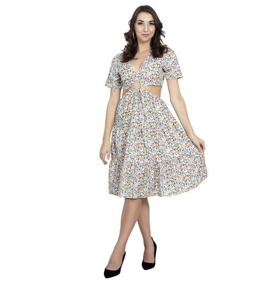 Floral waist cut-out fit & flared dress view 2