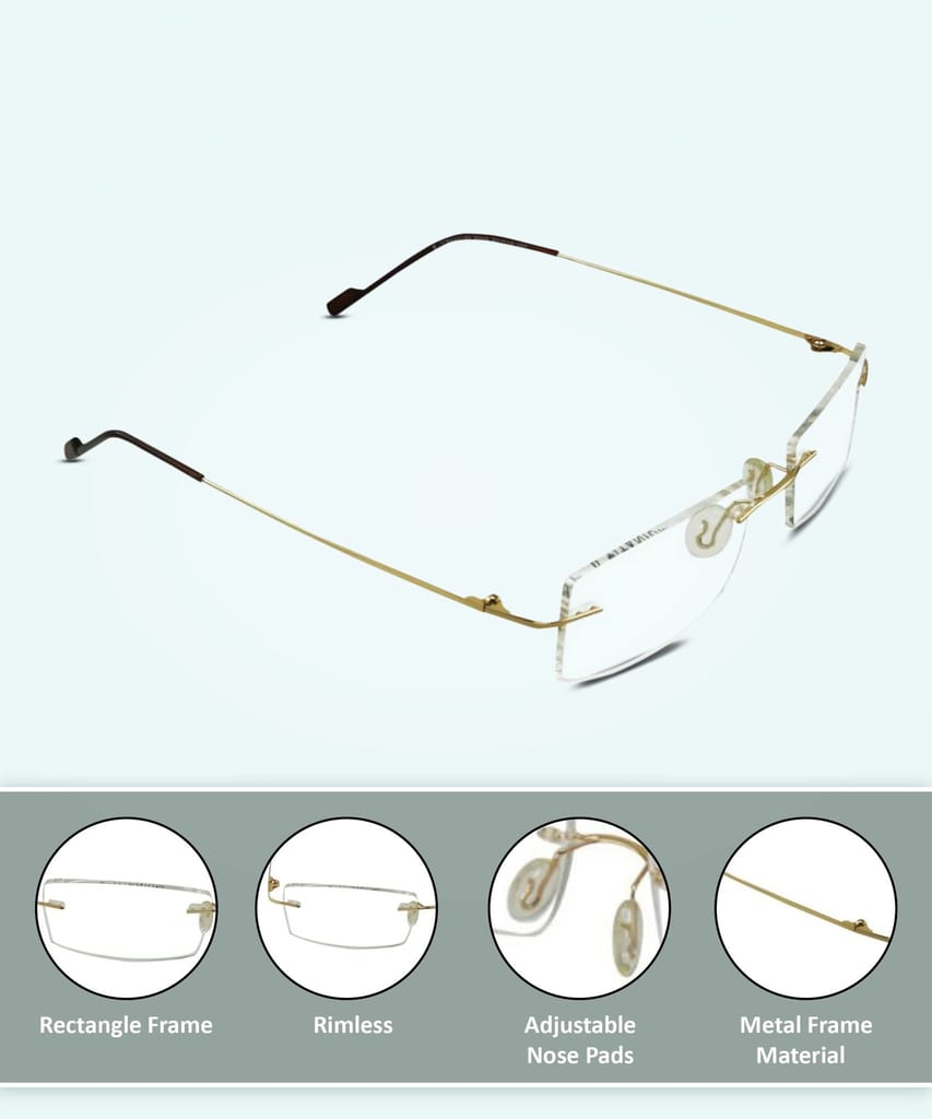 Jodykoes Premium Rimless Anti Glare Rectangle Frame Spectacle Eyeglasses Eyewear (Gold) view 2