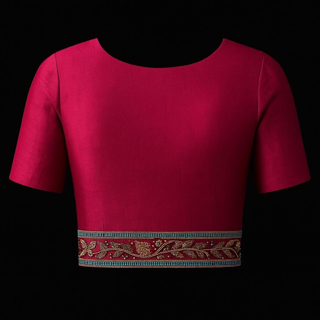 Women's Fuchsia Embroidered Poly Silk Blouse with Butterfly Motif view 2