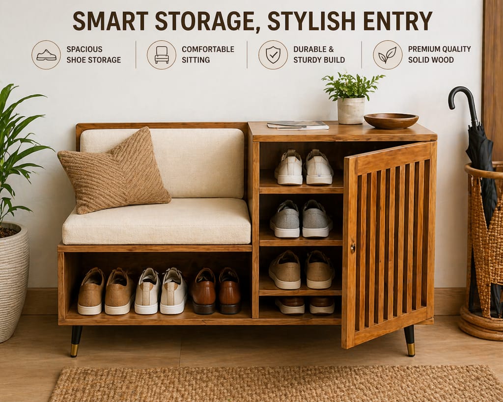 Entryway Oasis Shoe Cabinet natural with Comfy Seat by Orchid Homez view 2