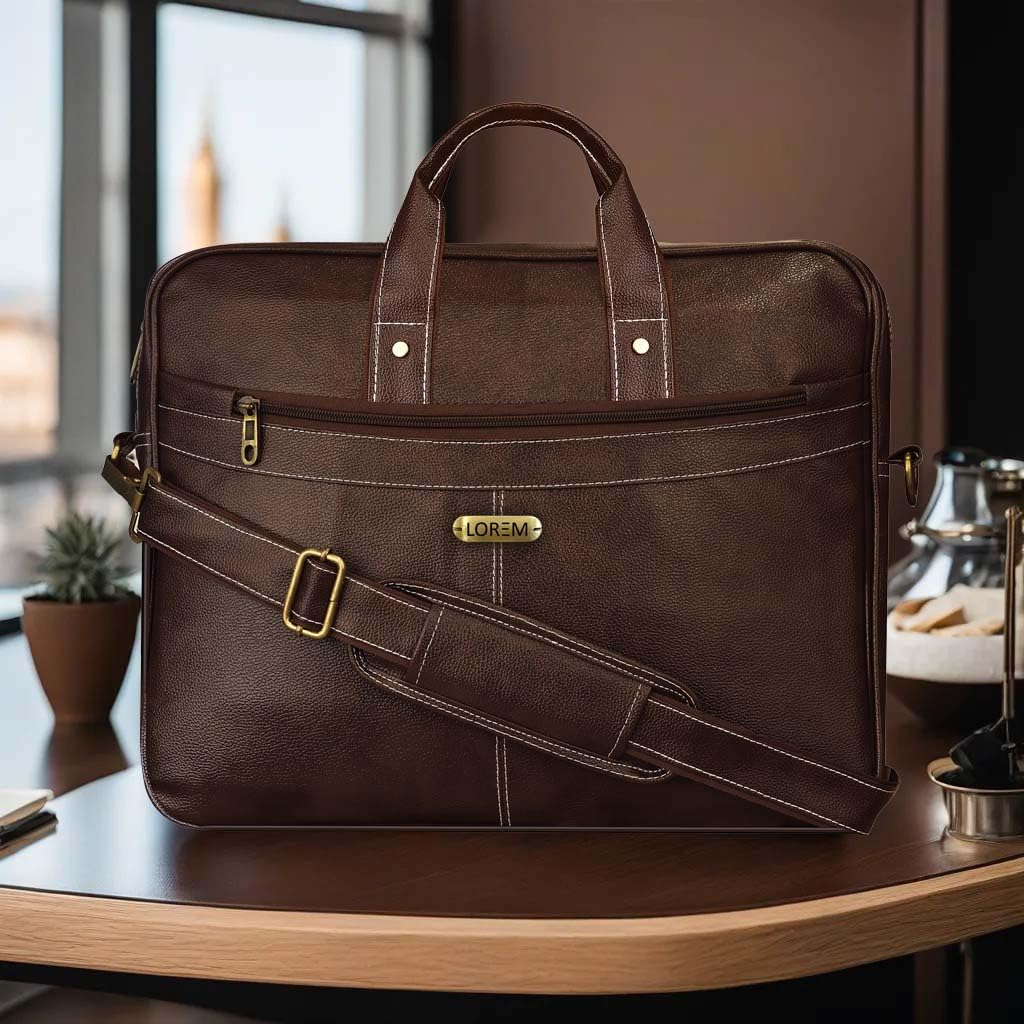 LOREM Tan Color Faux Leather 10L Laptop Messenger Bag For Men & Women BG14 view 2