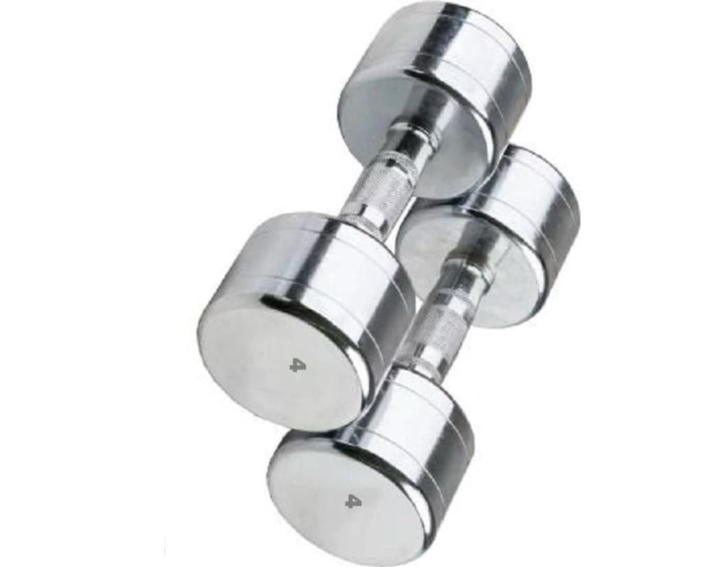 A pair of 4 KG round steel chrome dumbbells for home gym and fitness view 2