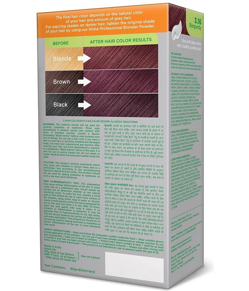 Nisha Creme Hair Color 3.16 Burgundy 120g Pack of 3, Permanent Hair Colour for Women Men, No Ammonia, 100% Grey Coverage view 2