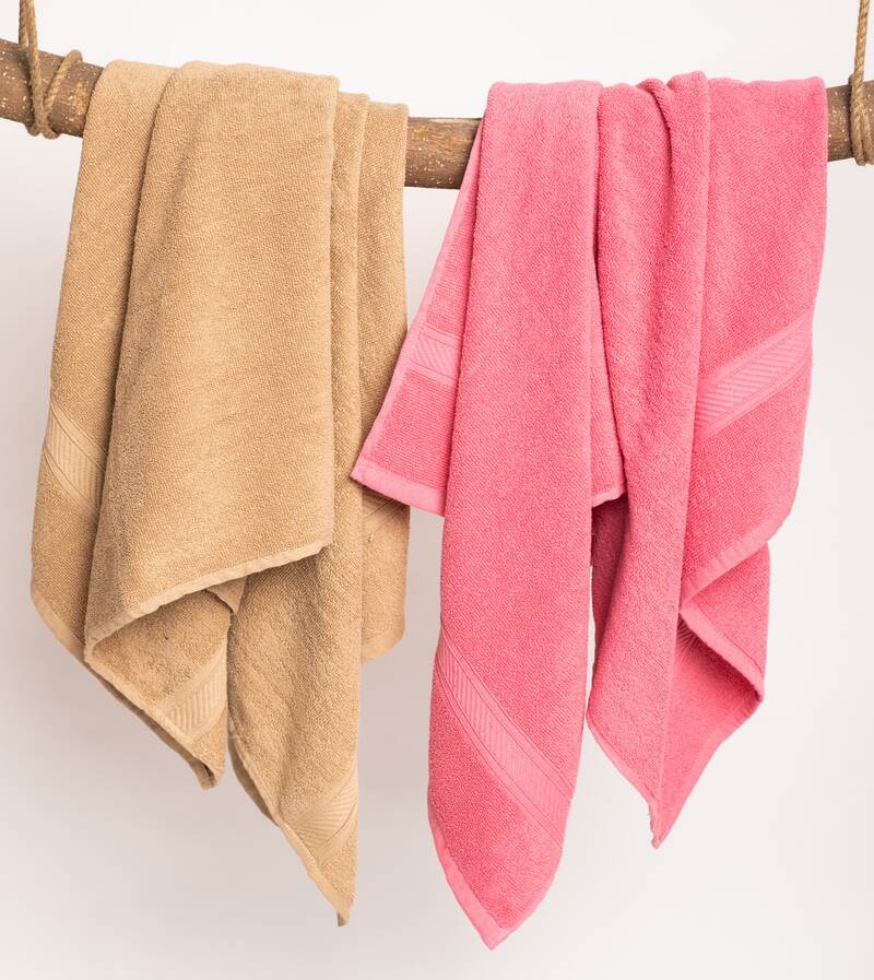 Furnofy Cotton 450 GSM Bath Towel Pink, Beige (Pack Of 2) view 2