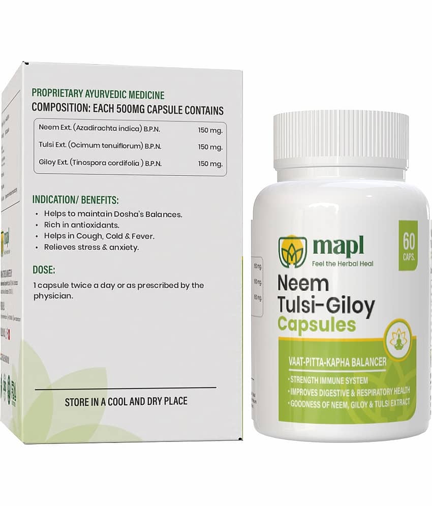MAPL Neem Giloy Tulsi Capsules for Immunity Support, Ayurvedic Wellness, Vata-Pitta-Kapha Balance, Detox & Overall Health - 60 Capsules view 2