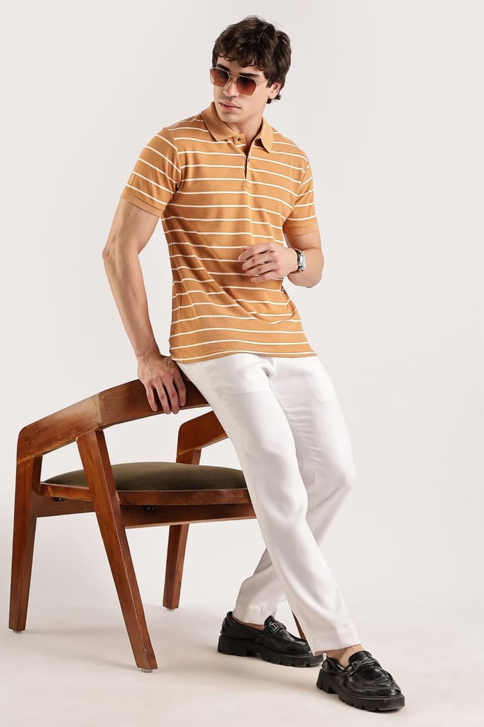 Pollycotton Orange Striped Polo view 2