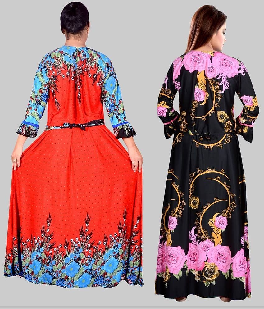PURSA Red,Pink Satin Women's Nightwear Nighty & Night Gowns ( Pack of 2 ) view 2
