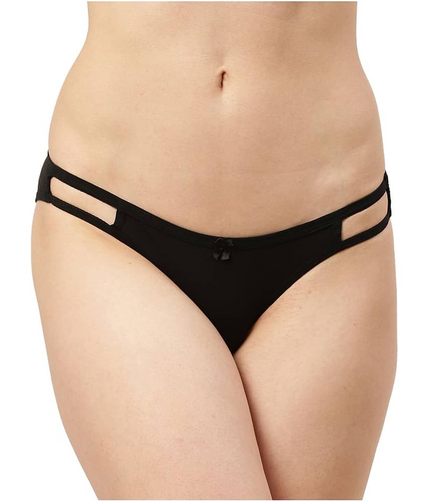 Leading Lady Pack of 3 Cotton Solid Women's Bikini Panties ( Black ) view 2