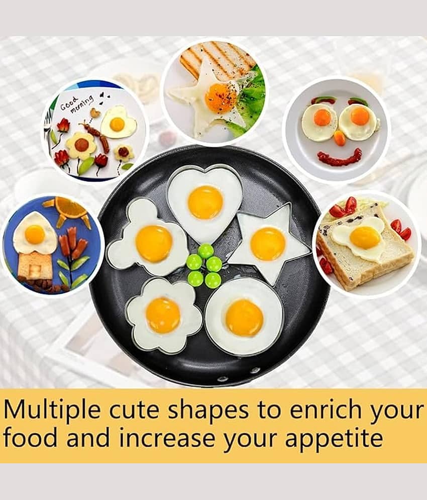 THRIFTKART - Egg Ring Molds for Cooking 4 Pack Griddle Egg Rings Stainless Steel Egg Cooking Rings Heart, Flower, Star, Round Pancake Mold Set view 2
